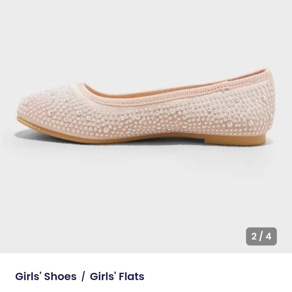 Kids' Lisa Embellished Pearl Ballet Flats - Cat & Jack™ Blush Pink 4: Slip-On, M - Picture 2 of 8